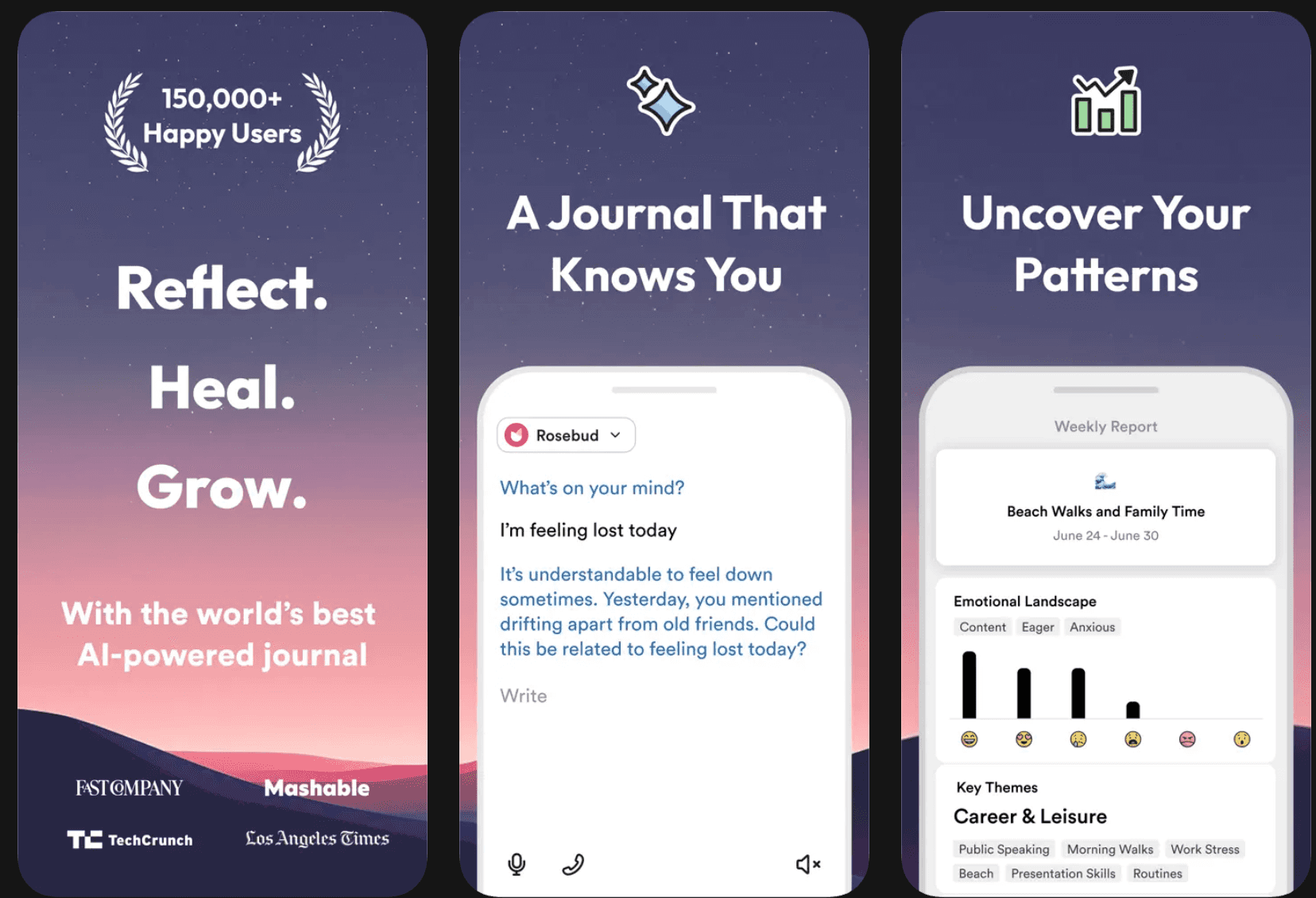 Rosebud app screenshots